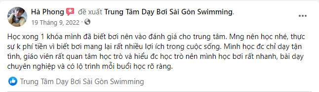Dánh giá của học viên học bơi ở Quận 5 tại Sài Gòn Swimming